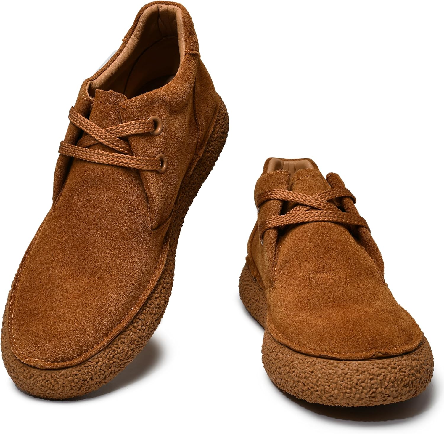 JIONS Mens Ankle Desert Chukka Boots Lace Up Suede Leather Shoes Round Toe Platform Deck Boots