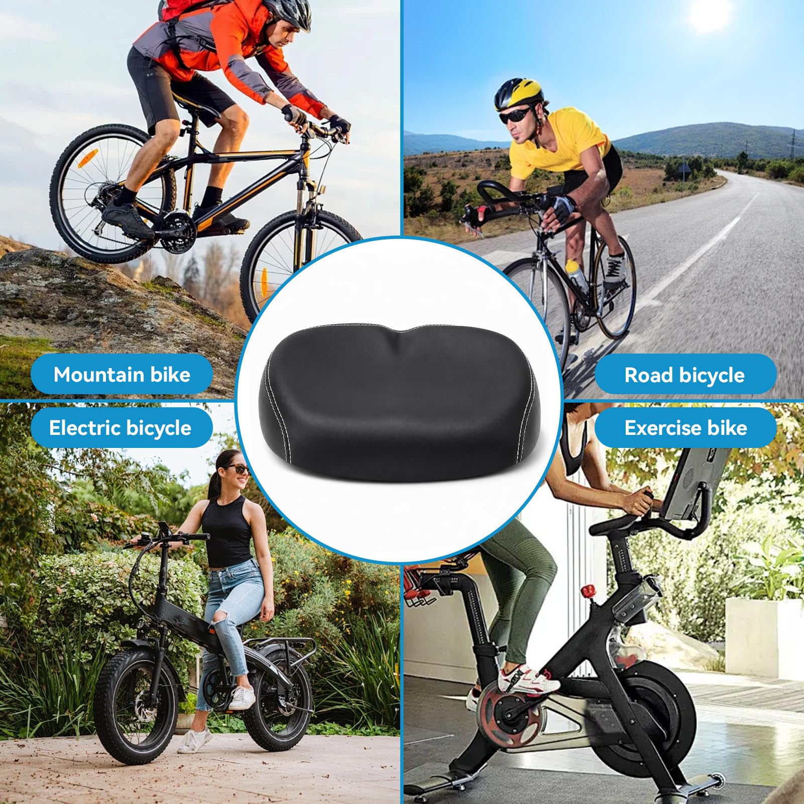 Selle de Velo Ultra Confortable, Selle de vélo Large et sans Nez, Coussin de siège Universel Confortable pour Hommes et Femmes, pour vélos de Montagne et de Route