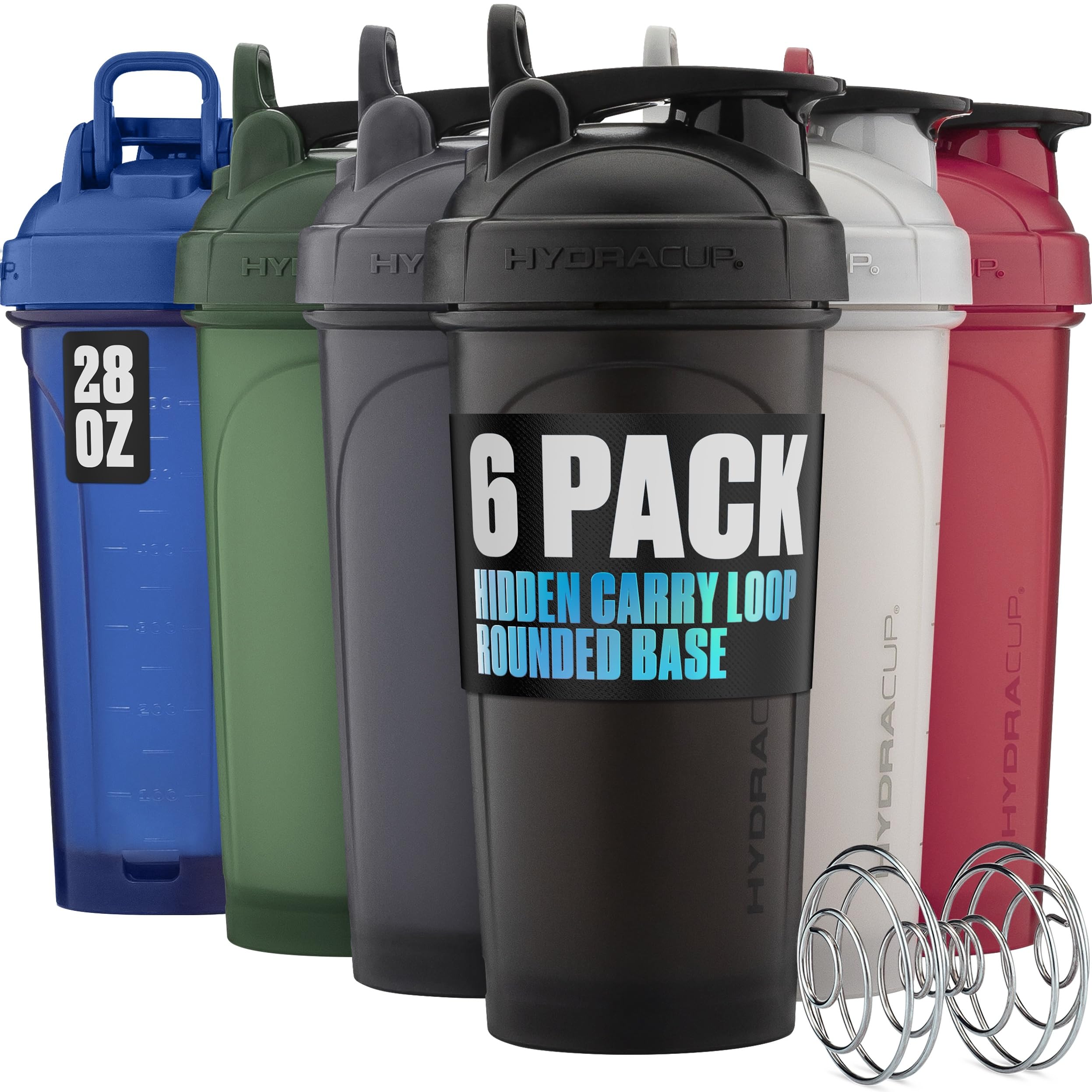 Hydra Cup PRO - Botellas mezcladoras [6 unidades] - Pared gruesa, a prueba de fugas, construidas para durar, batidor de acero inoxidable de mezcla rápida, mango premium, vasos mezcladores patentados