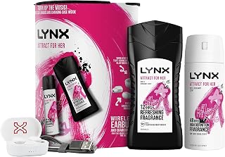 LYNX Attract for Her Duo Shower Gel and Body Spray & Wireless Earbuds with a charging case Gift Set Festive gifts for Women 2 piece