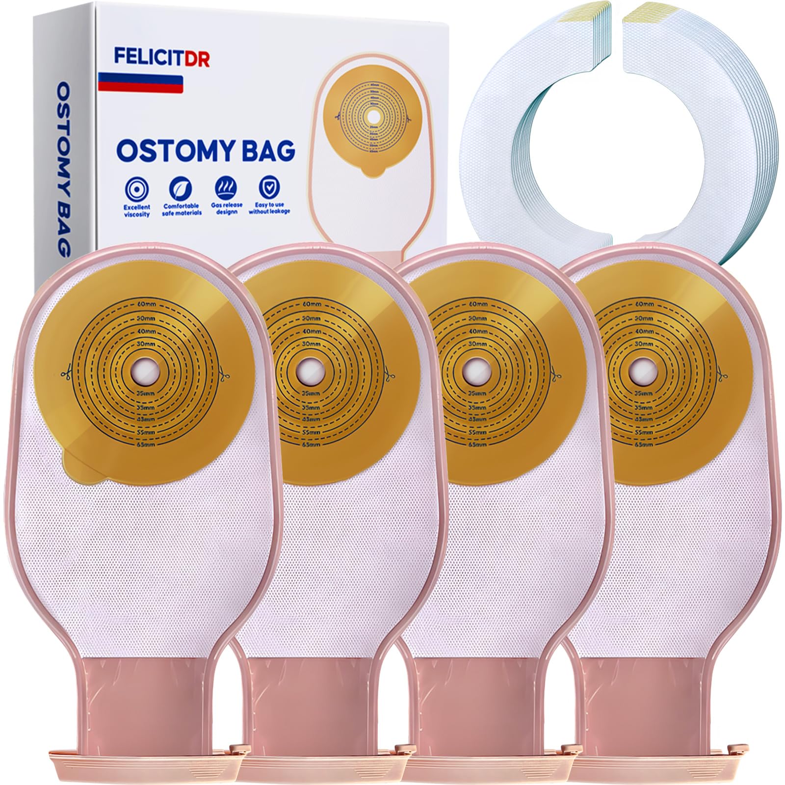 20 PCS Colostomy Bags, Ostomy Supplies,One Piece Drainable Ostomy Pouch, Have 10 Sealing Clips for Ileostomy Stoma Care,Capable of Exhaust, 15-65mm