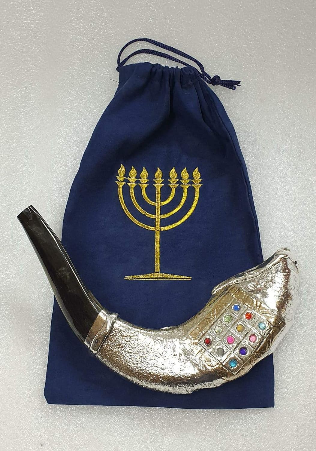 Shofart Israel 12 Tribes silver plated rams' ram horn shofar kosher from the Holy land + Free bag : Musical Instruments