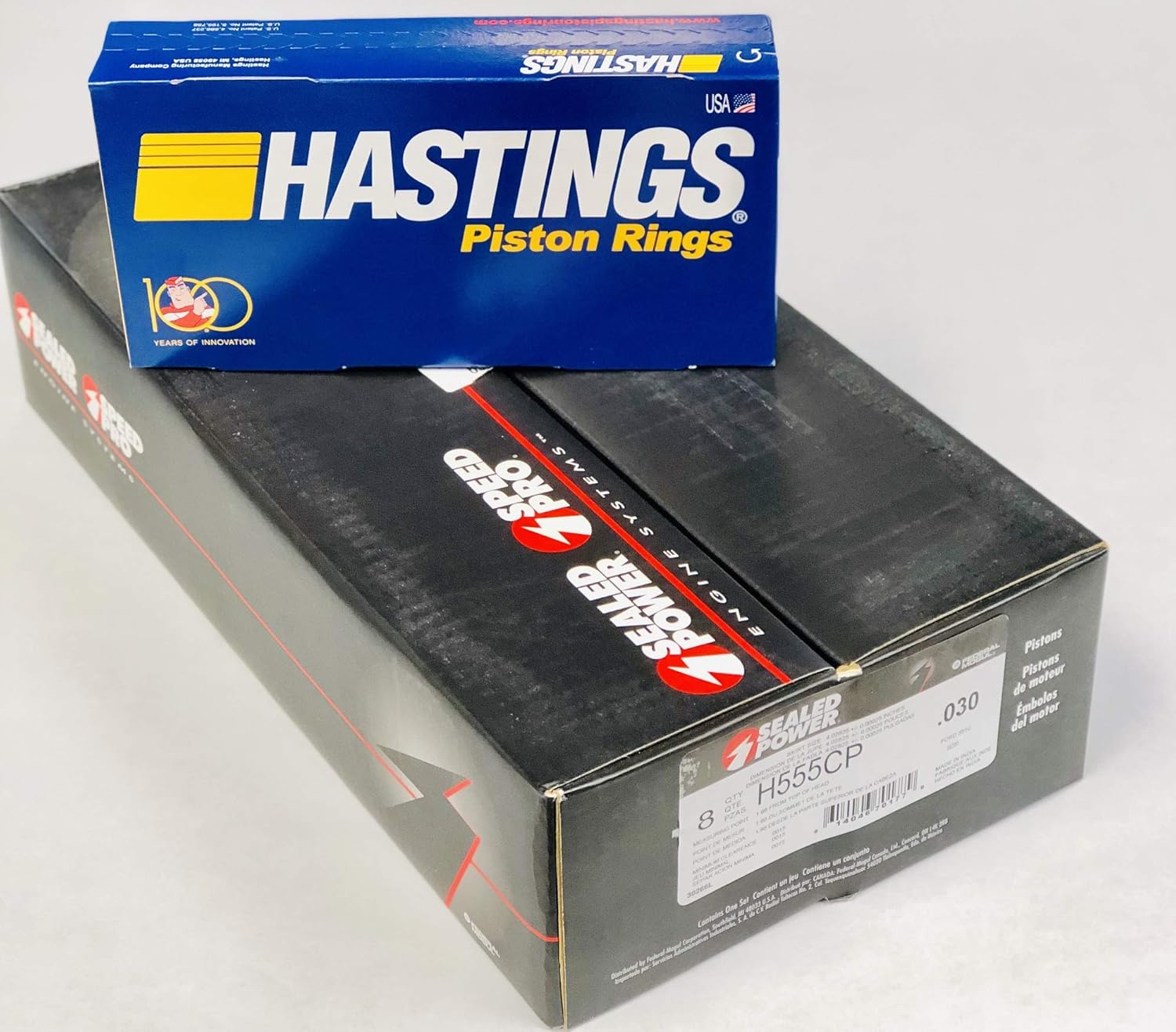H555CP40 Hypereutectic Coated Skirt Flat Top Pistons & Moly Rings compatible with Ford 351C. (+.040" or 4.040" Bore dia.)
