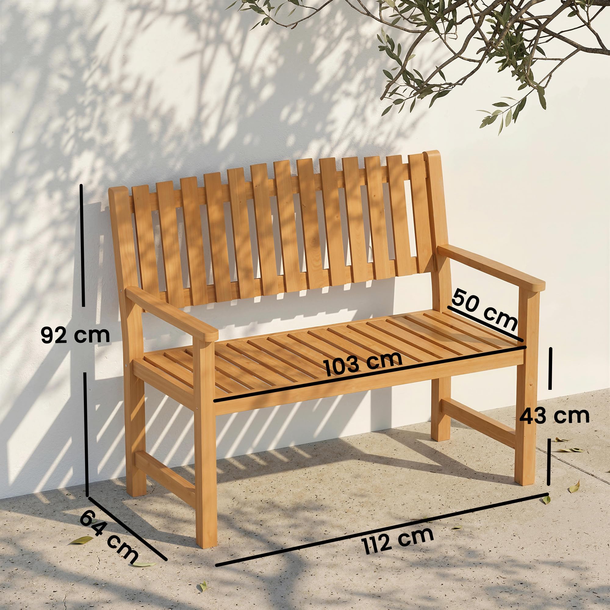 Outsunny Banc de Jardin 2 Places en Bois d'Acacia - Banquette de Terrasse Charge Max. 320kg - Mobilier pour Aménagement Robuste avec Accoudoirs, Design à Lattes Ergonomique, Finition Huilée Naturelle