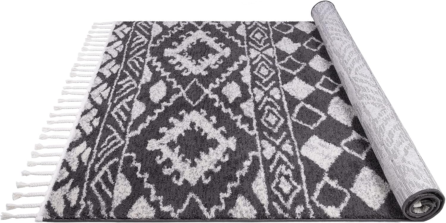 Livingroom Rugs Bohemian Rugs, Navajo Rugs Black and Grey 5' x 7'