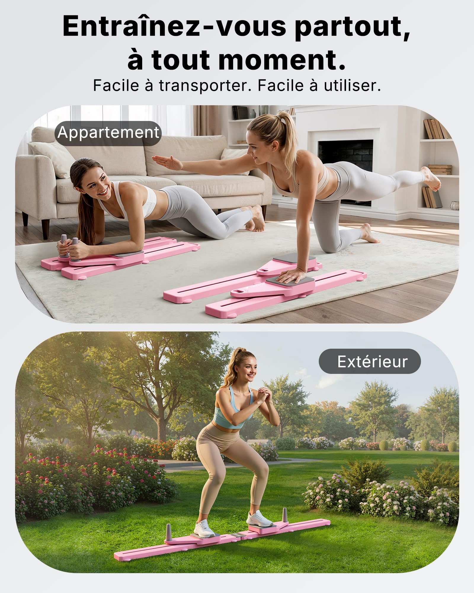 MERACH Reformer Pilates - Pilates Reformer Planche Pilate Supportant 120 Kg Pliable, pour Le Renforcement des Abdominaux, des Bras Et des Jambes, Pilates Board Planche De Pilate Muet