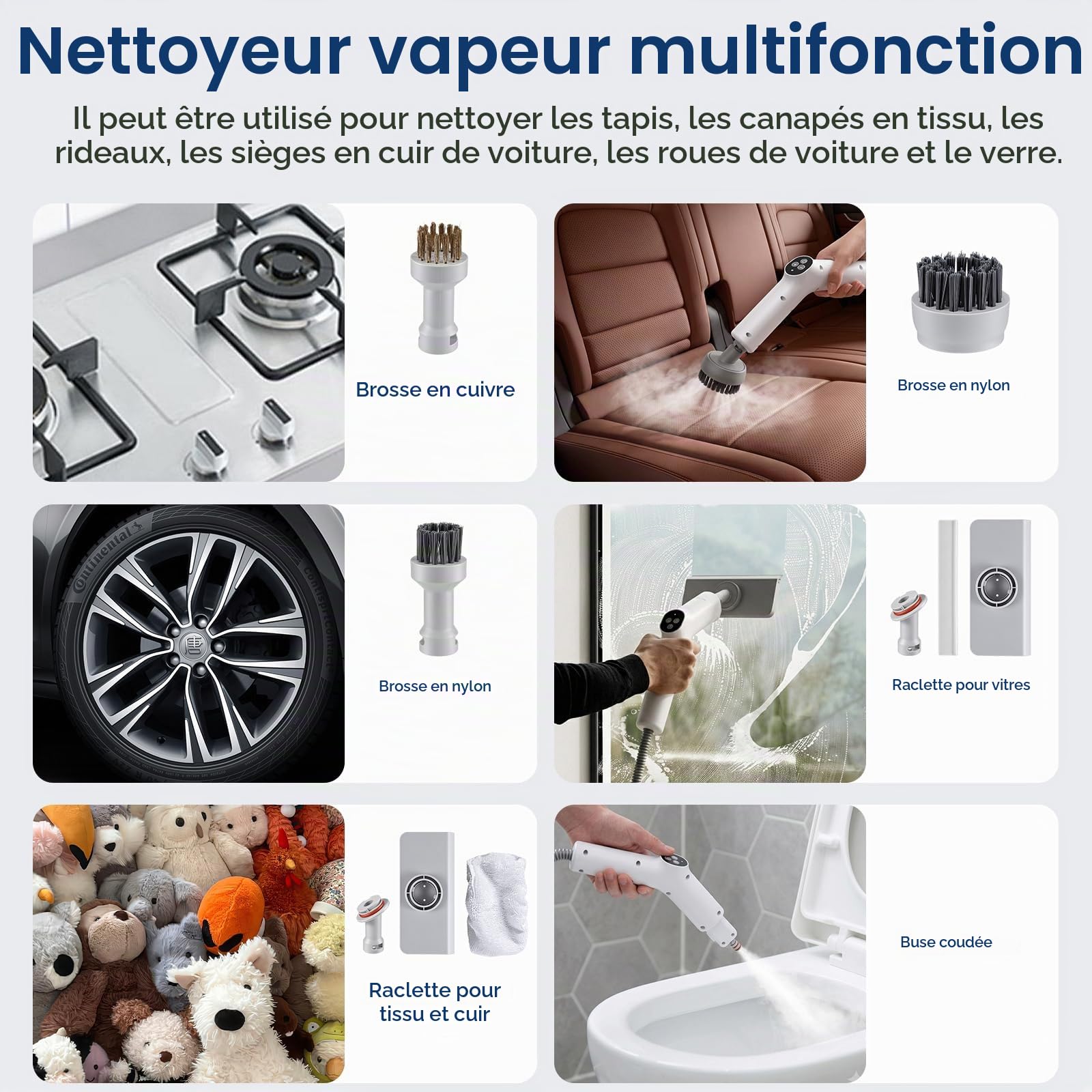 Nettoyeur Vapeur Portable 1500W 4 Bar Nettoyeur Vapeur Haute Pression Steam Cleaner, Chauffage Instantané 10S,2L Réservoir,Câble 4.7M, Nettoyant Vapeur Nettoyeur Vapeur a Main pour Cuisine Voiture Sol