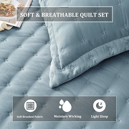 Vista 3 de OFIXI Juego de ropa de cama de tamaño King con fundas de almohada, colcha ligera y suave, funda de edredón de microfibra prelavada, colcha de cama