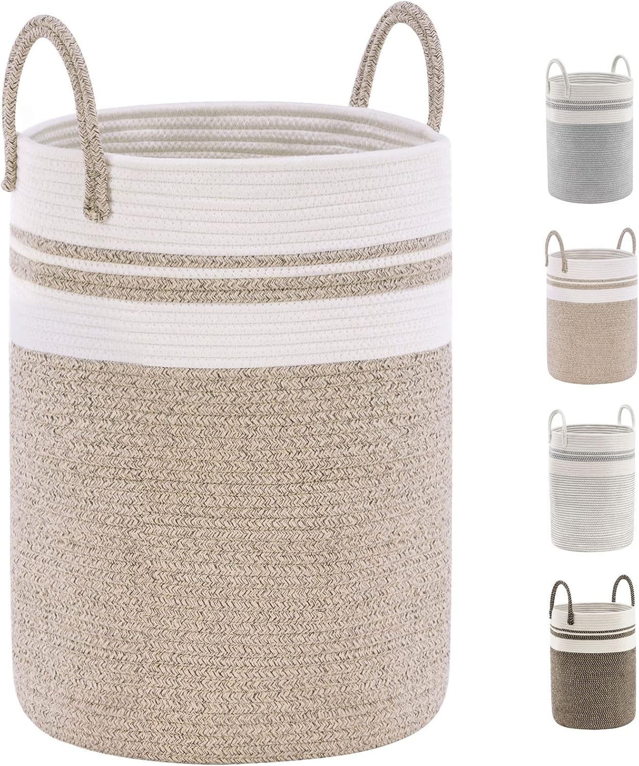 YOUDENOVA Cotton Rope Basket Large Blanket Basket Woven Storage Basket Toy Storage Organiser Nursery Decor Laundry Hamper with Handle 58L (38cm(D) x50cm(H)