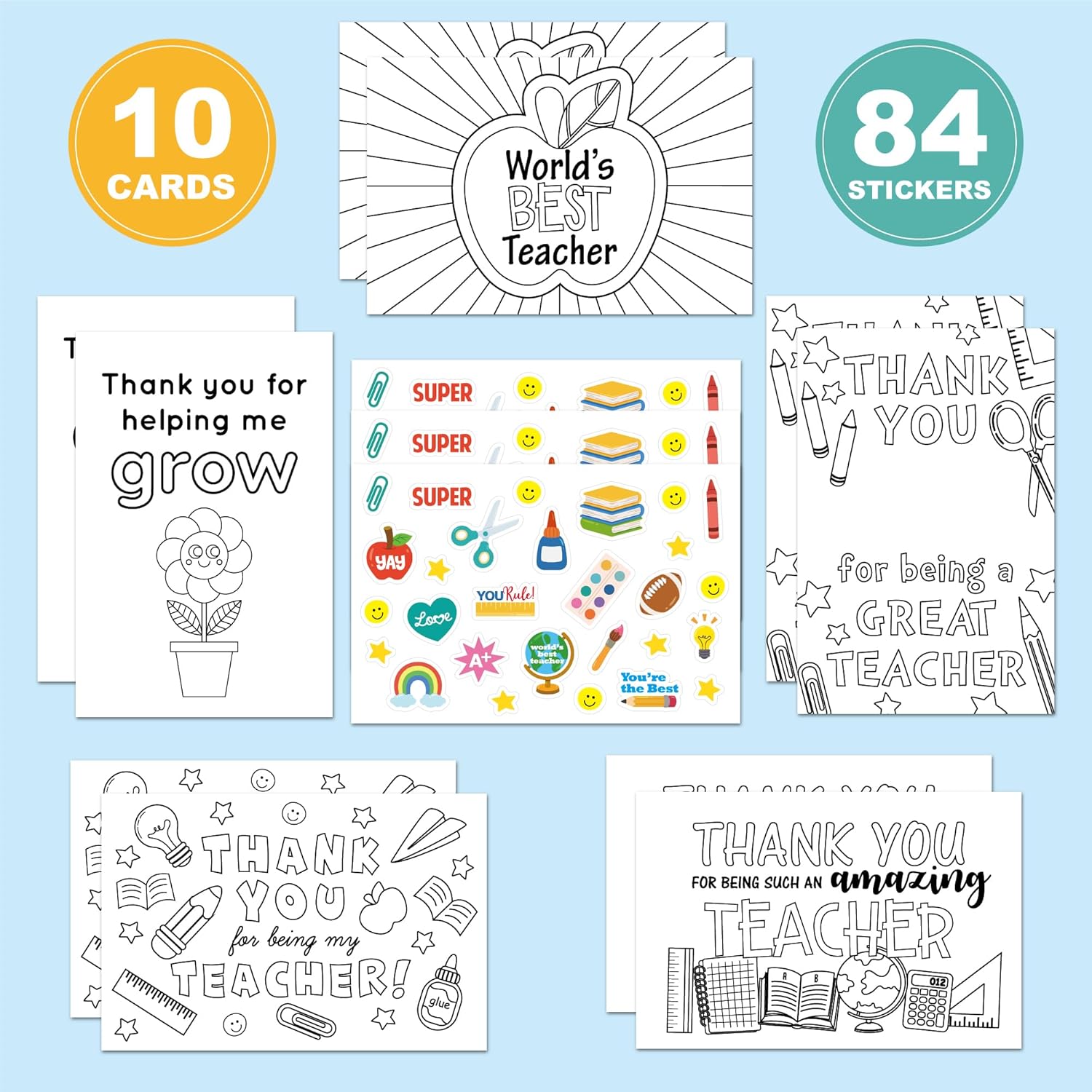 Gooji 4x6 Kids Teacher Appreciation Cards Teacher Thank You Cards with Stickers for Coloring and Fun DIY Project School Classroom Gift Elementary Kindergarten Preschool 10 Pack, from Student - Image 4