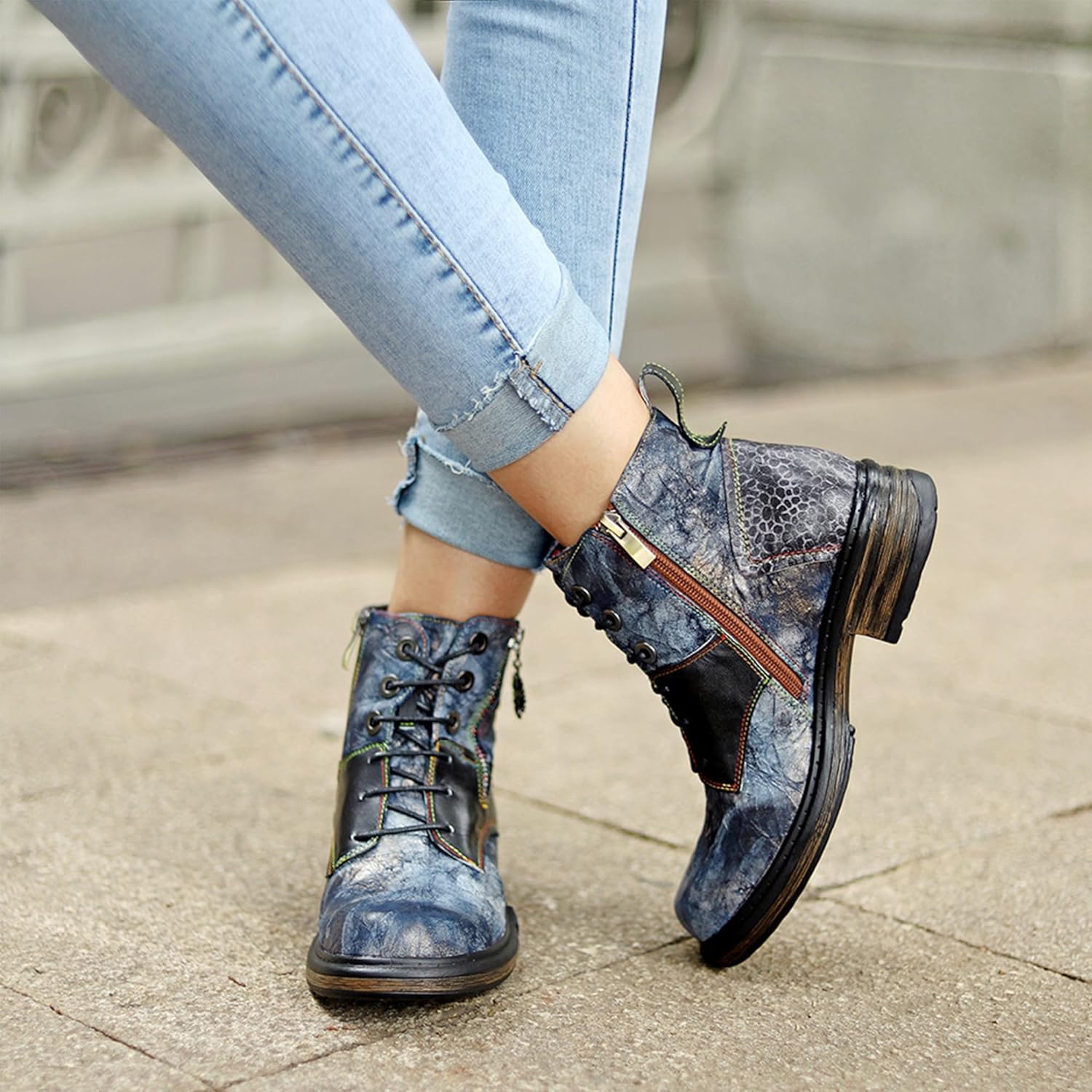 Women's Handmade Retro Lambskin High Heel Boots, Colorful Painting, Metallic Style - Fashion, Comfortable, Durable, Unique Minority Style - Image 2