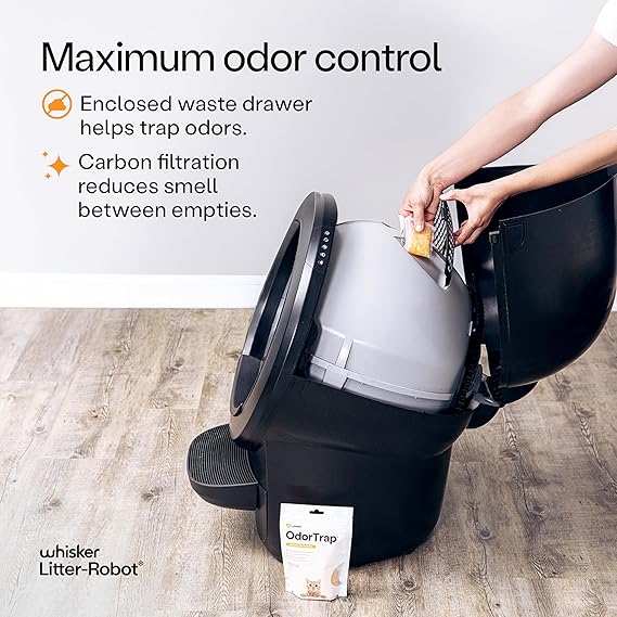 Whisker Litter-Robot 4 Supply & Accessory Bundle, Black- Automatic Self-Cleaning Cat Litter Box, Includes Litter-Robot 4, Ramp, Mat, 3 OdorTrap Packs, 10 Liners, 30 Wipes, 2 Carbon Filters