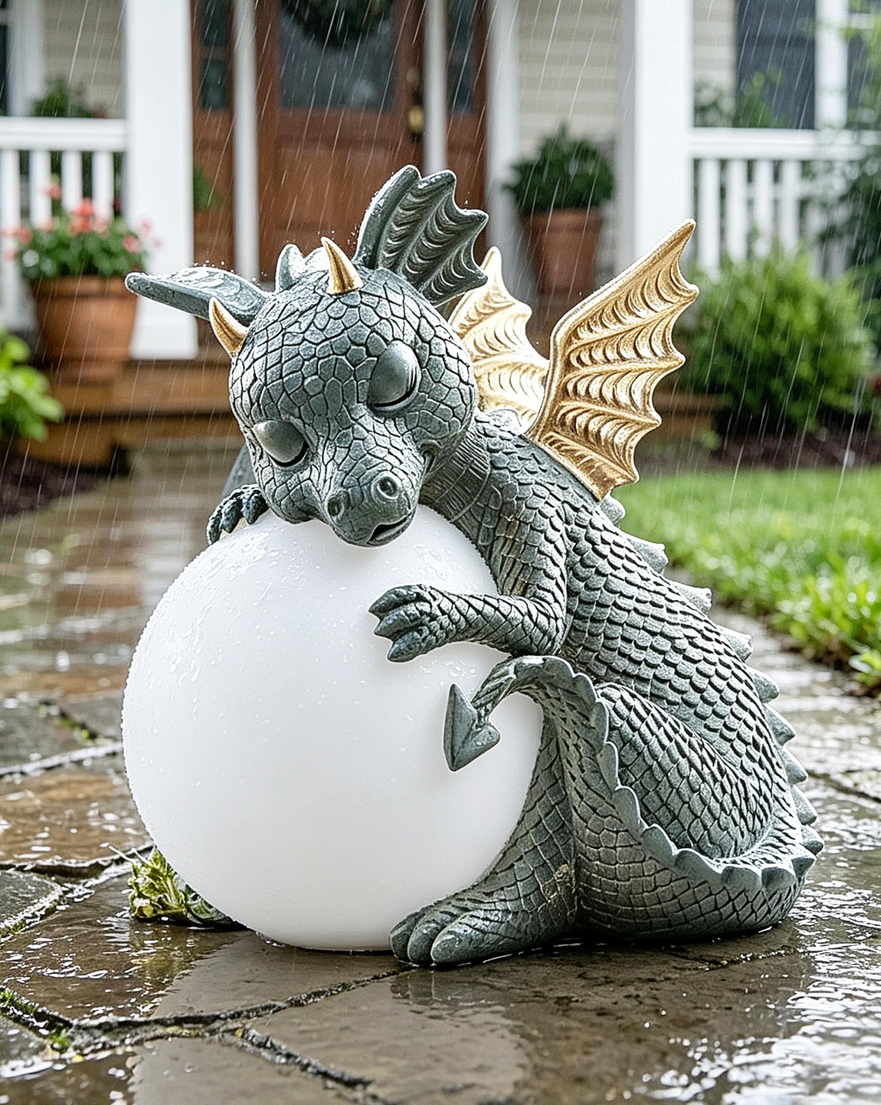 Teaeeno Sculture da giardino solari a forma di drago, sculture di dinosauri per esterni, decorazione solare per esterni, statuette di drago da giardino con luci a LED per la decorazione della casa,