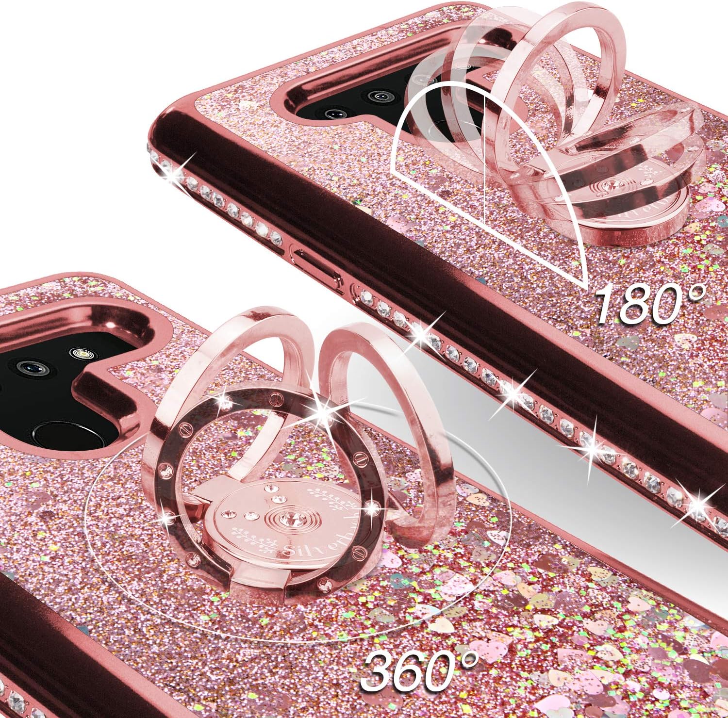 Silverback LG V50 ThinQ Case, LG V50 Case, Moving Liquid Holographic Sparkle Glitter Case with Kickstand, Bling Diamond Rhinestone Bumper with Ring Stand Slim Protective Case for LG V50 ThinQ -RD