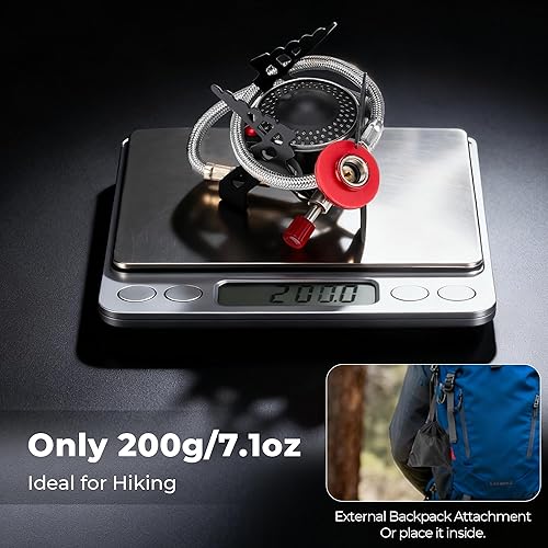 Miniatura 3 de Alocs Estufa de mochilero de 2800 W, estufa de campamento portátil, mini estufa de campamento ligera, estufa de gas plegable con bolsa de transporte