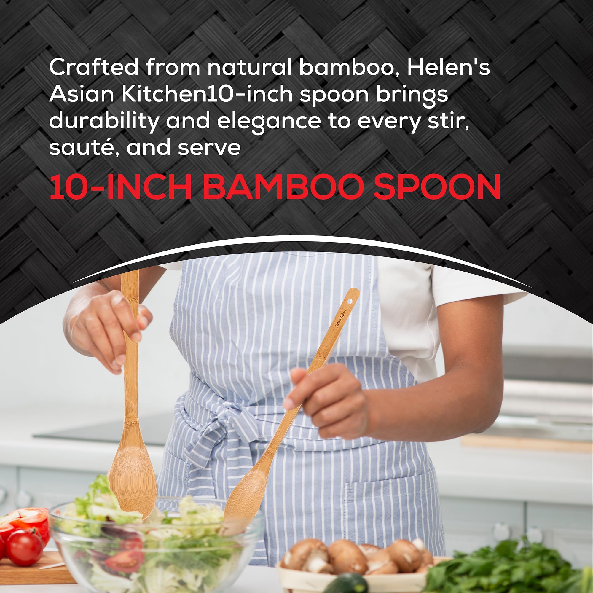 Helen's Asian Kitchen 97053 Utensilio de cocina cuchara de cocina, 10 pulgadas, bambú natural