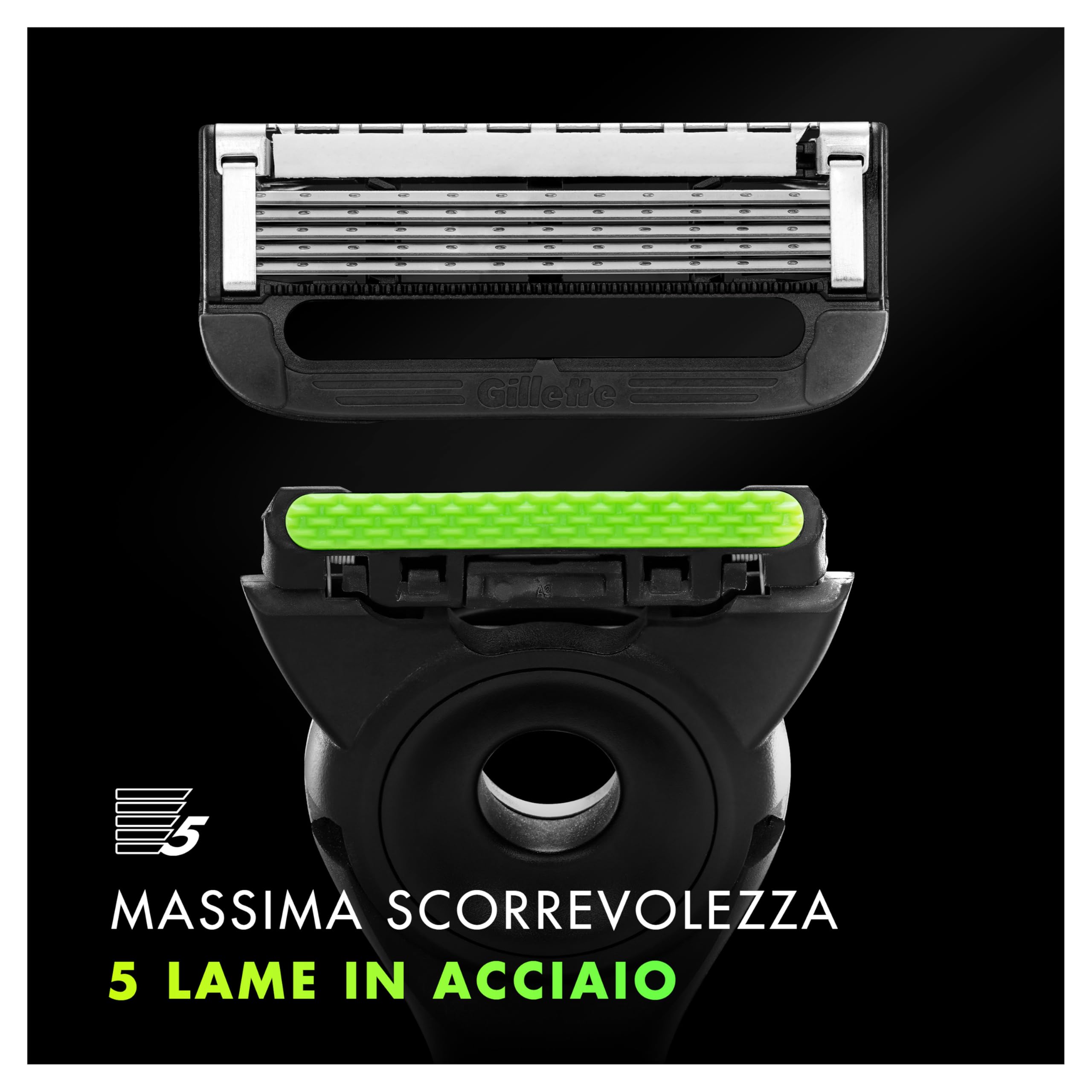 Gillette Labs Rasoio Barba Manuale con Barra Integrata, 1 Manico, 5 Lamette Gillette di Ricambio, con Base Magnetica, Grigio, Rasoio Barba e Lamette di Ricambio