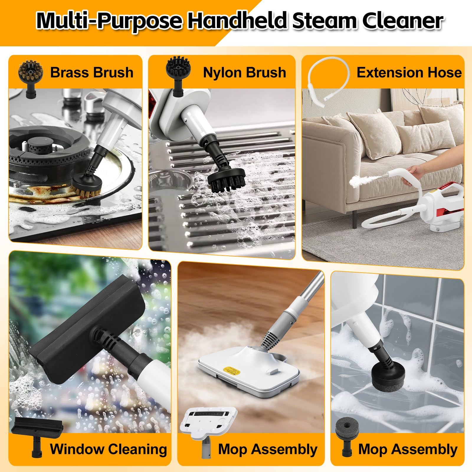 Limpiador de vapor multifuncional y mopa – 99,9% de desinfección, mopa a vapor con 3 niveles de vapor, depósito de agua de 300 ml, para suelos duros y alfombras, 1500 W (blanco)
