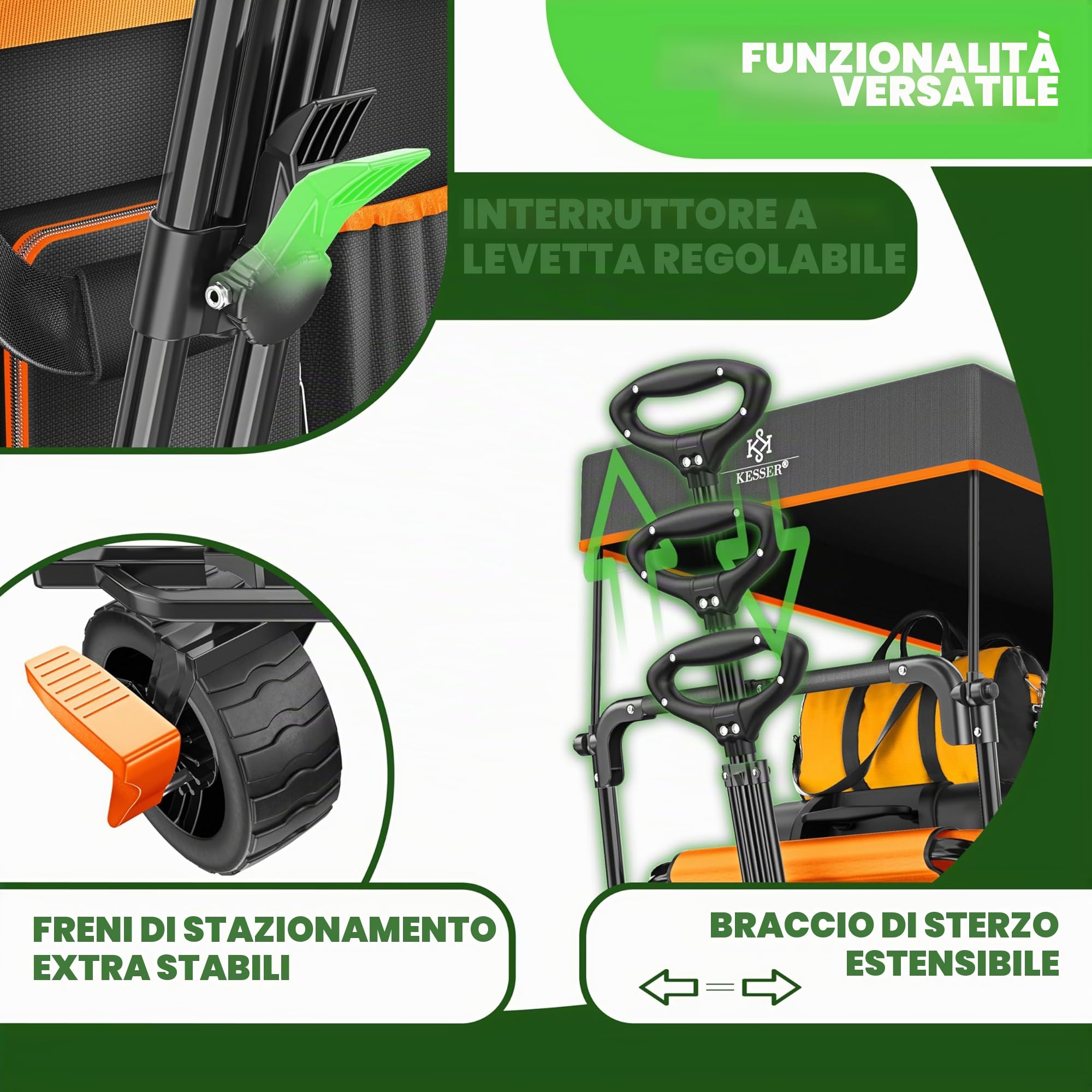 KESSER® Carrello pieghevole GT9000 con tetto | Carrello di trasporto max. portata 150 kg con ruote in gomma dura e freni anteriore/posteriore | Include serratura, copertura