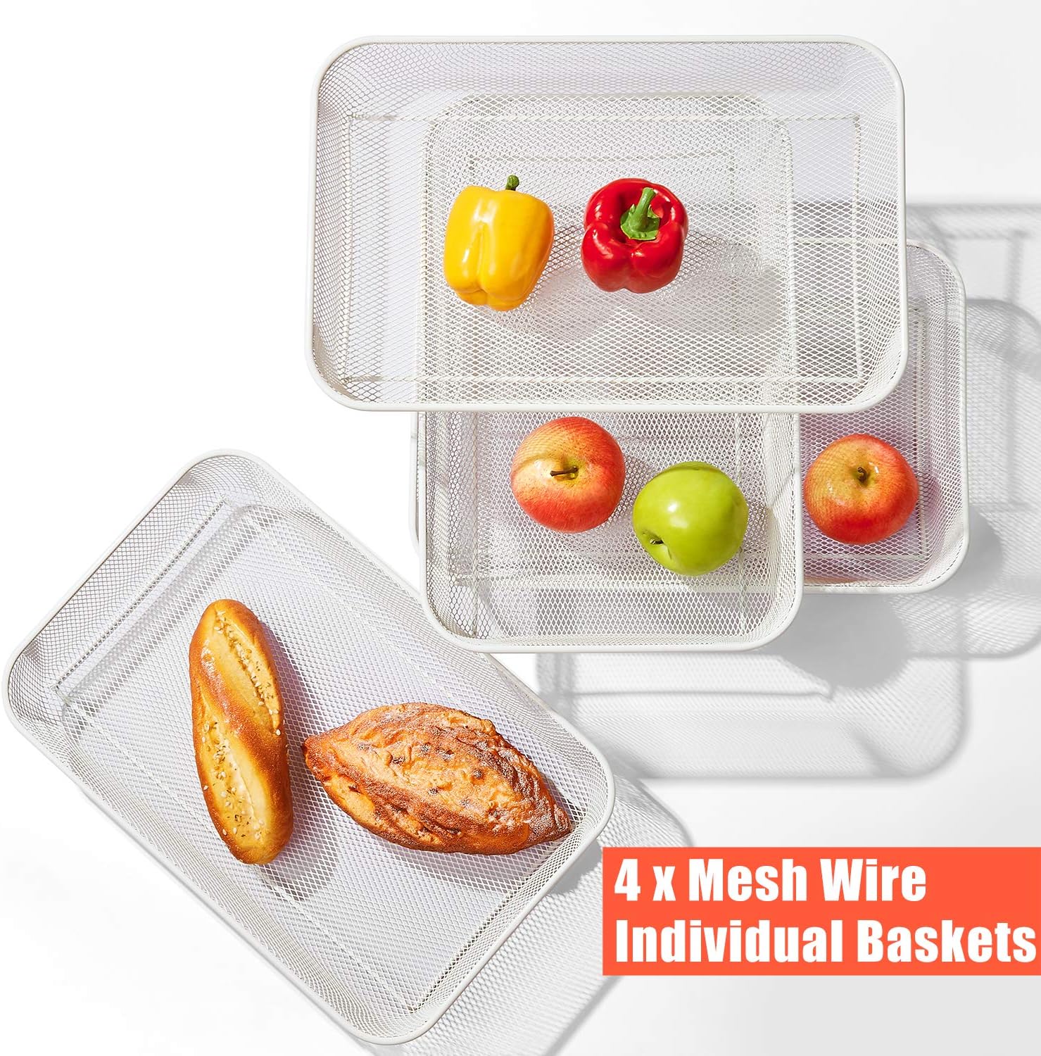 YIUKEA Mesh Rolling Utility Cart 4-Tier Metal Storage Organizer with Steel Wire Baskets and Lockable Caster Wheels,Multifunction Shelving Trolley Cart for Kitchen Bathroom