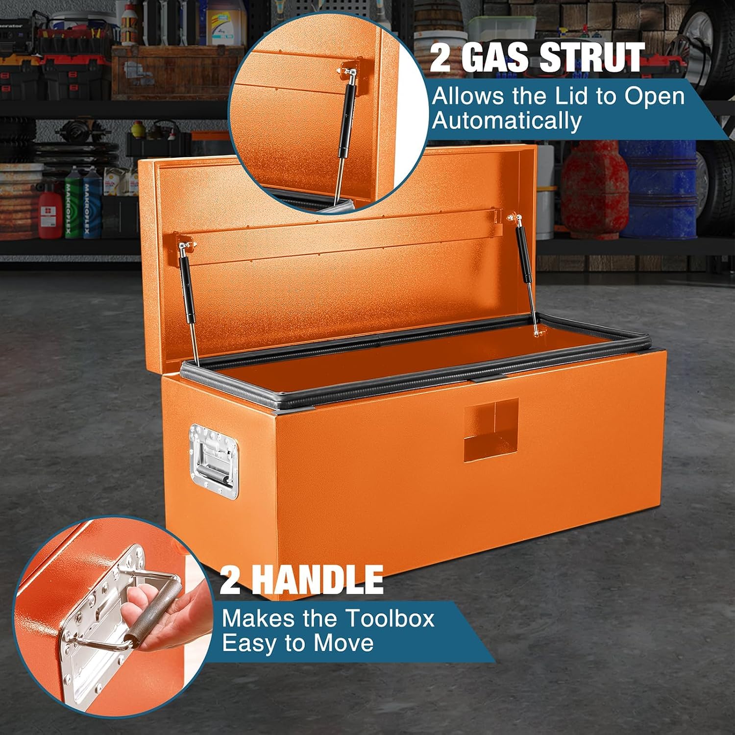 Jojoka Heavy Duty Black Steel Truck Bed Tool Box - 30 in Weatherproof Lockable Storage Chest, Grooved Lid, Secure Trailer Tongue Toolbox for Pickup, RV, Contractor, Utility - Orange - HHF, 2025 Groove