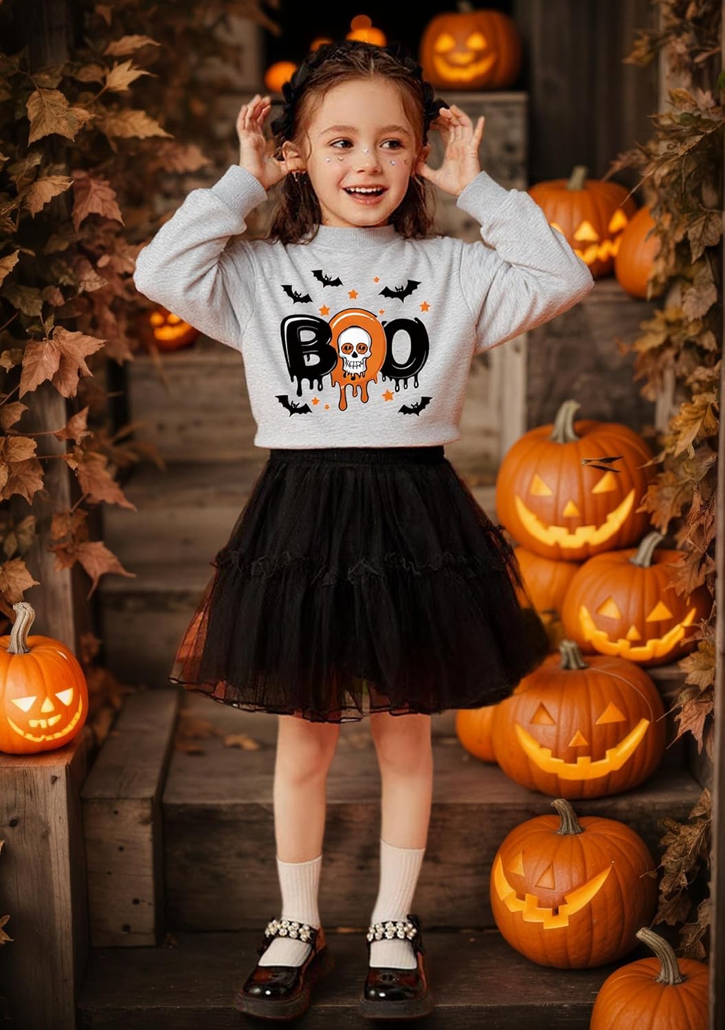 Kids Halloween Sweatshirt Girls Boys Skeleton Pumpkin Ghost Toddler Shirt Crewneck Long Sleeve Graphic Tops for 2-7T