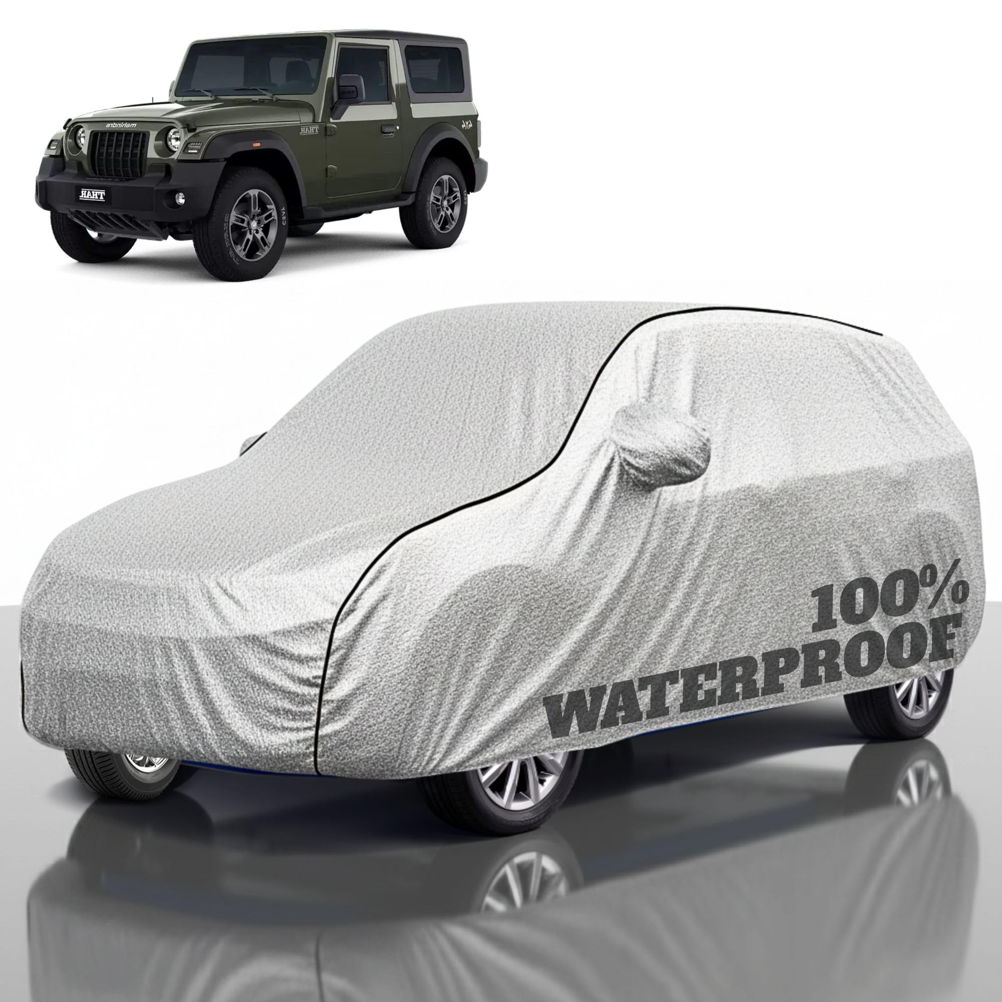 Premium Polyester Car Cover Thar All-Weather Protection from Rain, Dust &amp; Sun | UV Resistant Fabric | Full Body Secure Fit for Outdoor &amp; Indoor Parking Silver