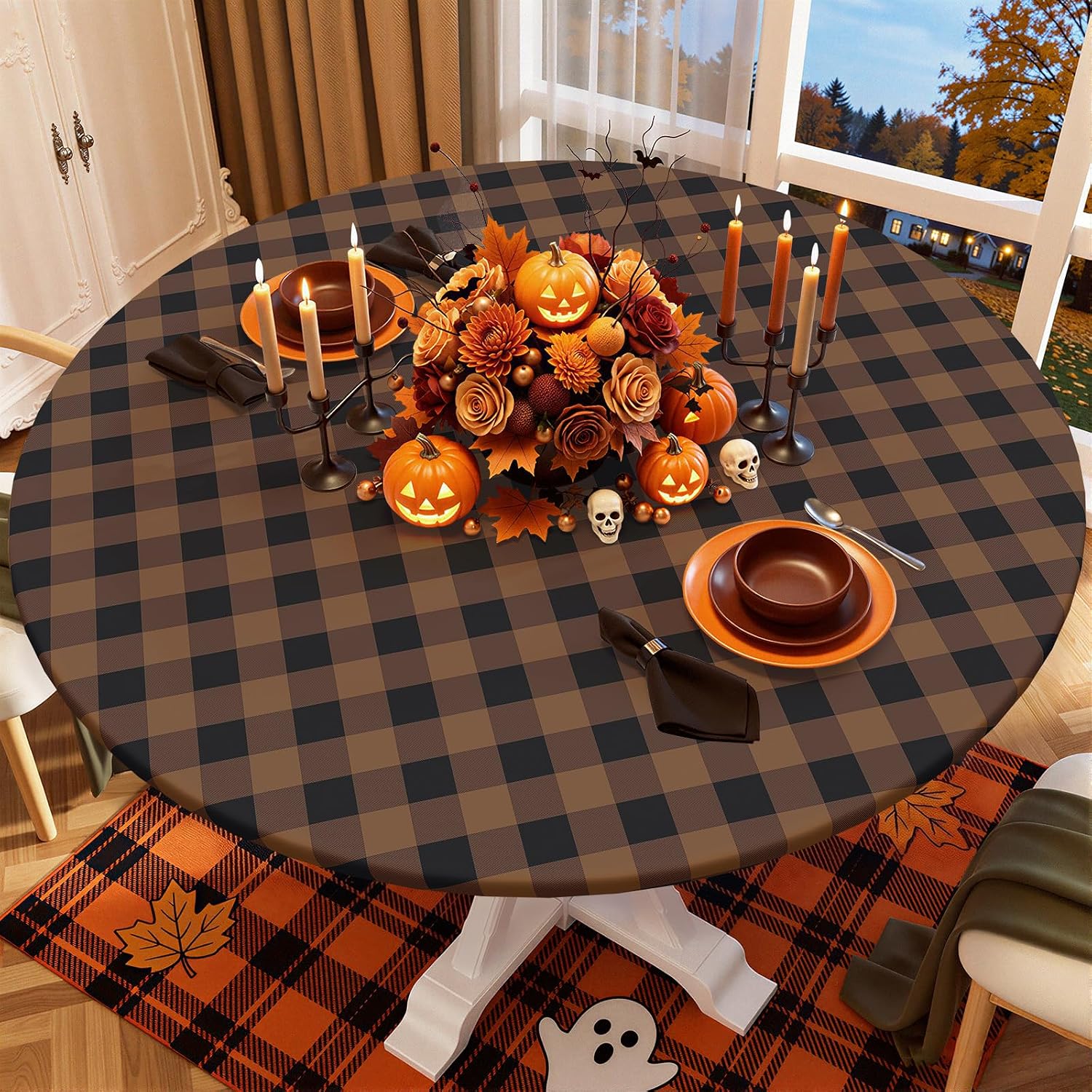  36"-44" Picnic Table Cloth, Flannel Backed Vinyl Fitted Tablecloths