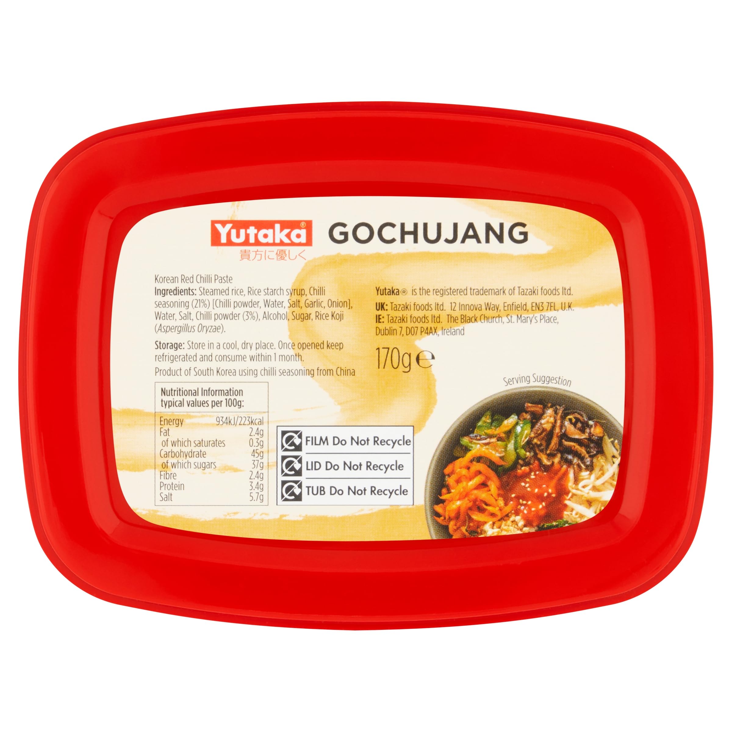 Yutaka Gochujang 170g | Korean Red Chilli Paste | Fermented, Savoury-Spicy & Slightly Sweet | Vegan & Gluten-Free | Condiment for Bibimbap, Marinades, Stir-Fries & Dressings