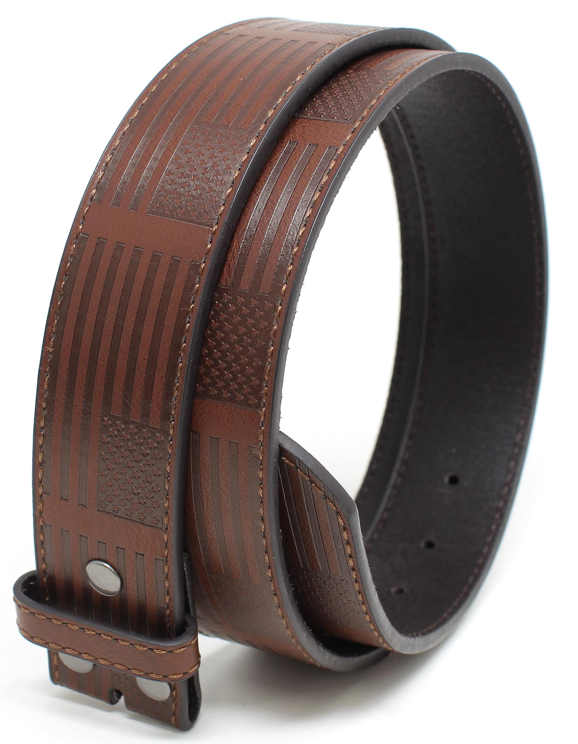 BC Belts Leather Belt Strap with American Flag Embossed Pattern 1.5