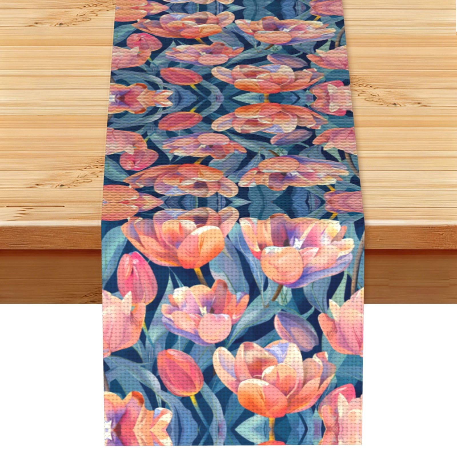 Dreamy Indigo Coral Tulips Printed Table Runner 13 x 72, Wrinkle Resistant Decor for Dining Table Coffee Table Fireplace