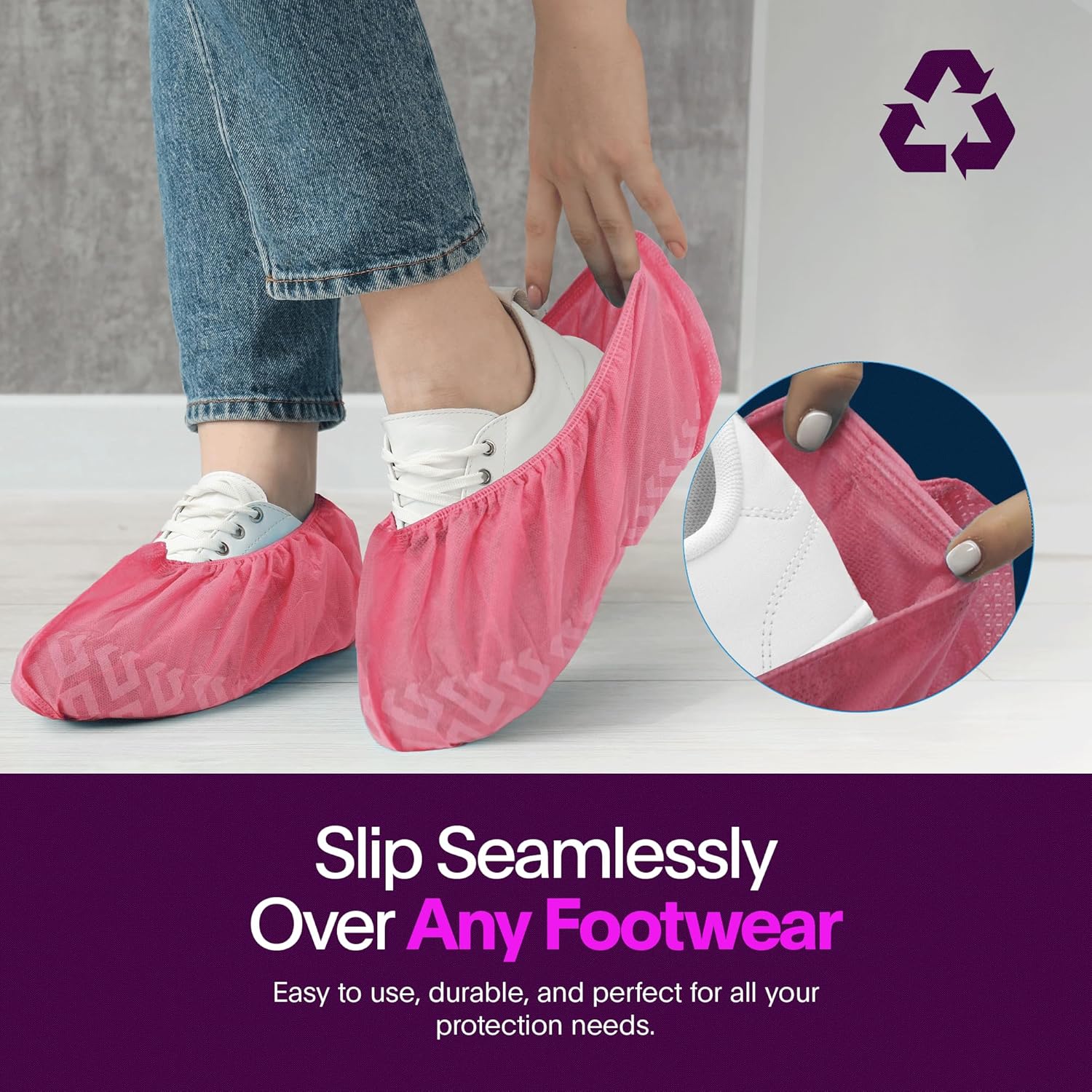 Premium Disposable Boot & Shoe Covers Booties | 100 Pack | Durable, Non-Slip, Non-Toxic, Water Resistant, Recyclable Protectors for Indoor & Outdoor | Large Size Fits Most Shoes - Image 3