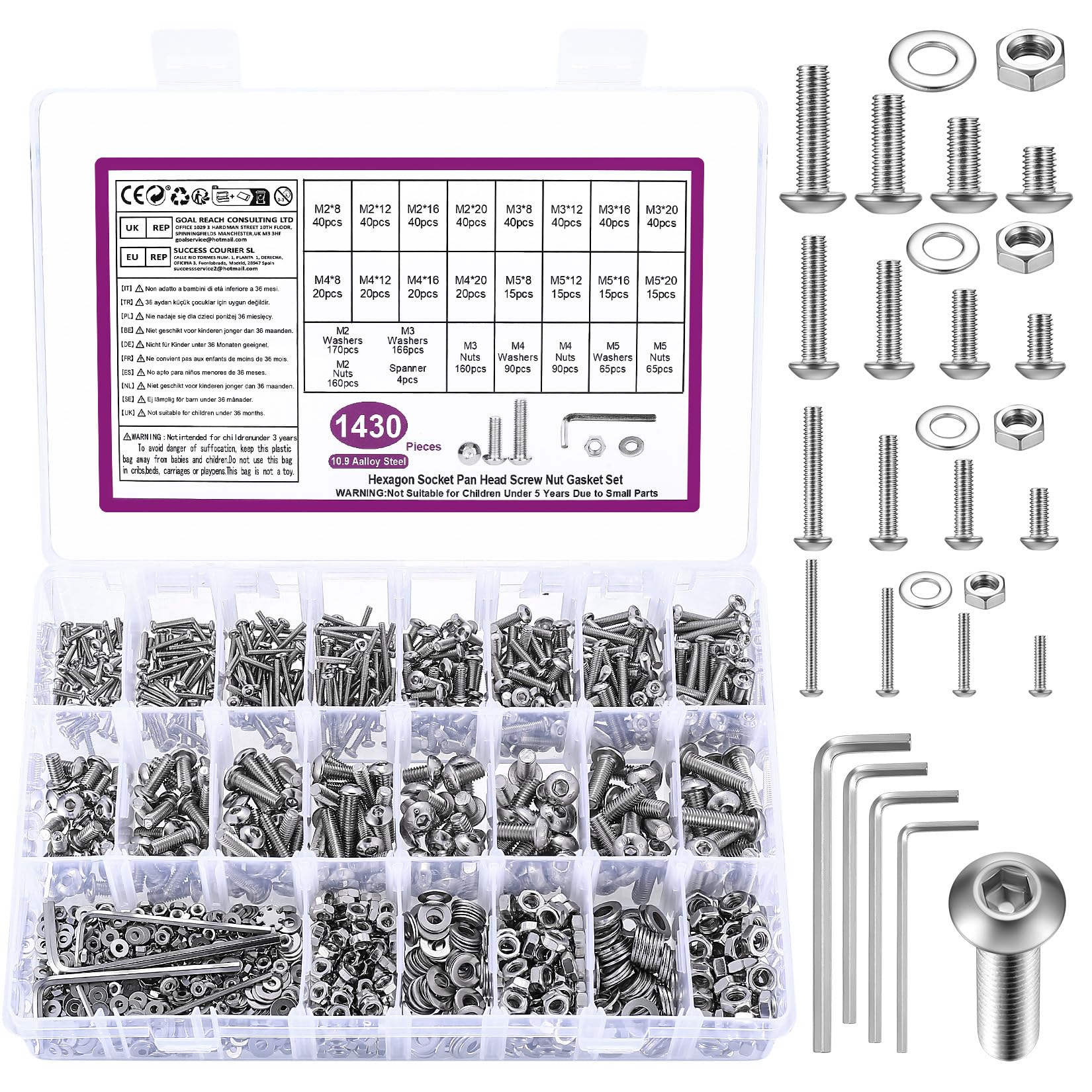 1350 Pz Set Di Viti M2 M3 M4 M5, Bulloni Viti A Testa Cilindrica