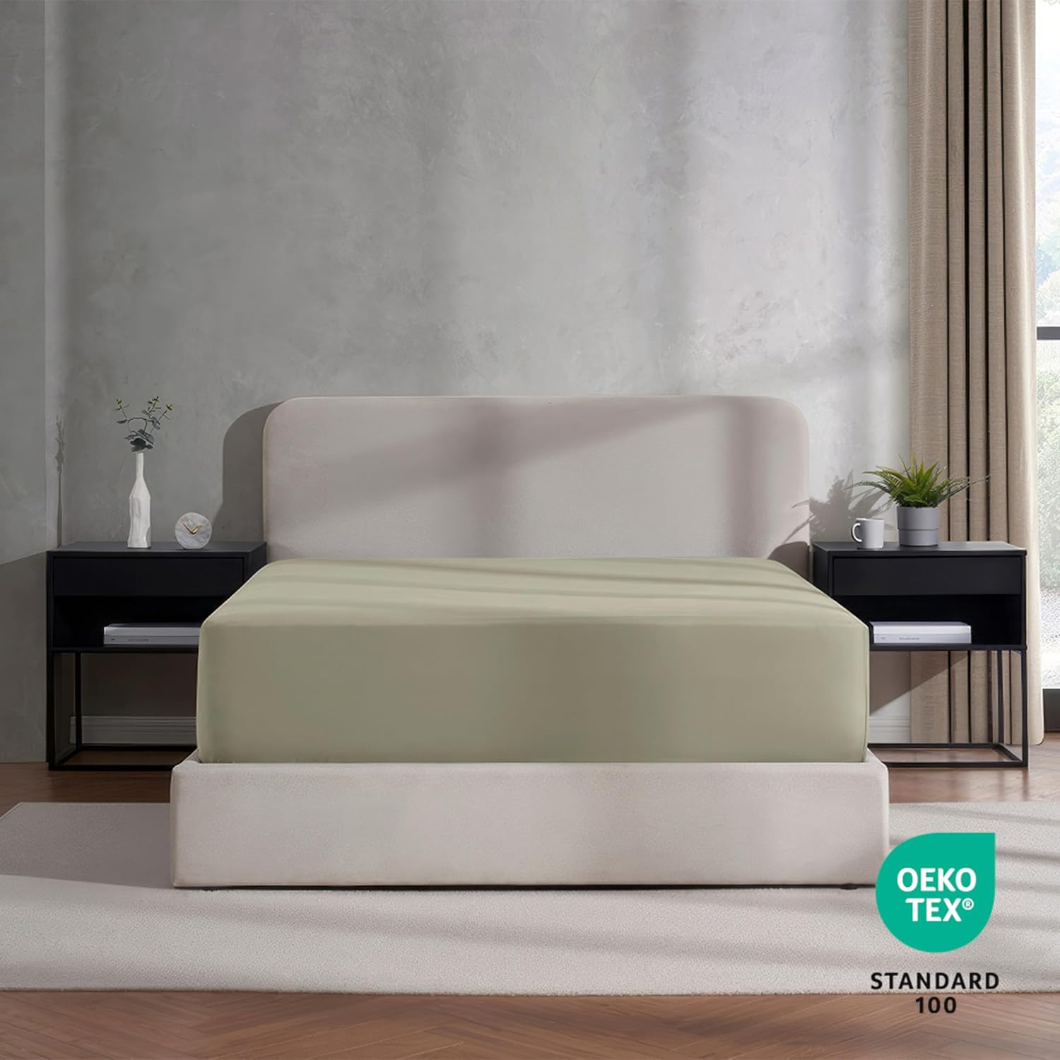 Nestl Light Sage Extra Deep Pocket King Fitted Sheet Only, Hotel Luxury King Size Fitted Sheets Easily Fits 18 to 24 Inch Mattress, Super Soft, Wrinkle-Free, and Breathable Sheets with Corner Straps