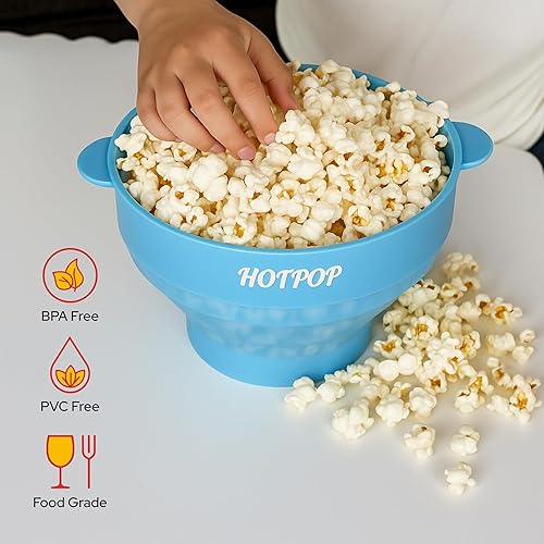 Miniatura 53 de El Hotpop Original - Palomitero para microondas, Popcorn, contenedor de silicona para hacer de palomitas de maíz, cuenco plegable sin BPA y apto