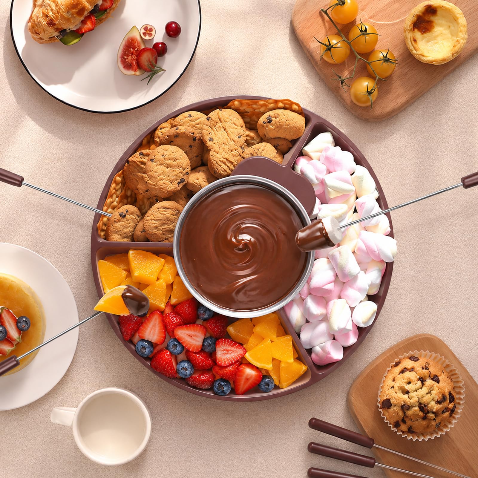 Scioglicioccolato Elettrico 10oz, Mini Fonduta con 6 Forchette e Vassoio