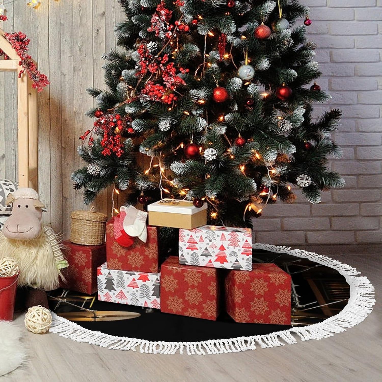 Christmas Tree Skirt Tree Skirt Winter Holiday Drum Set Printed Tree Mat Decoratio for Xmas Holiday Party Ornaments