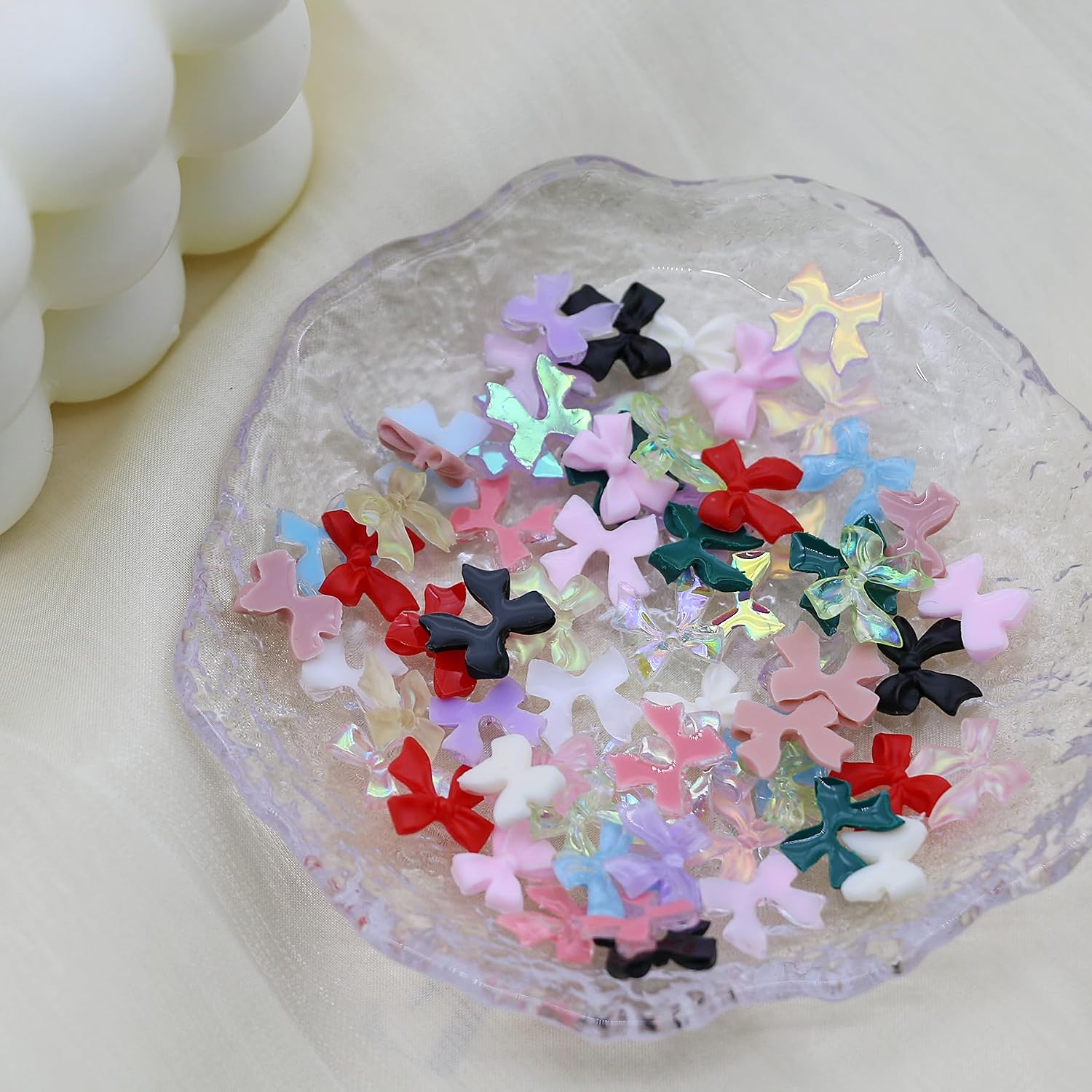 3D Bow Nail Art Charms, 24grids Cute Colorful Nail Accessories with Pickup Tools Kawaii Flatback Y2k Nail Art Decor for DIY Manicure Crafts Design Jewelry Making