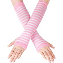Nydotd Fingerless Long Sleeve Mittens Gloves Y2K Kawaii japanese harajuku Gothic Punk Knitted Striped Arm Warmer for Women