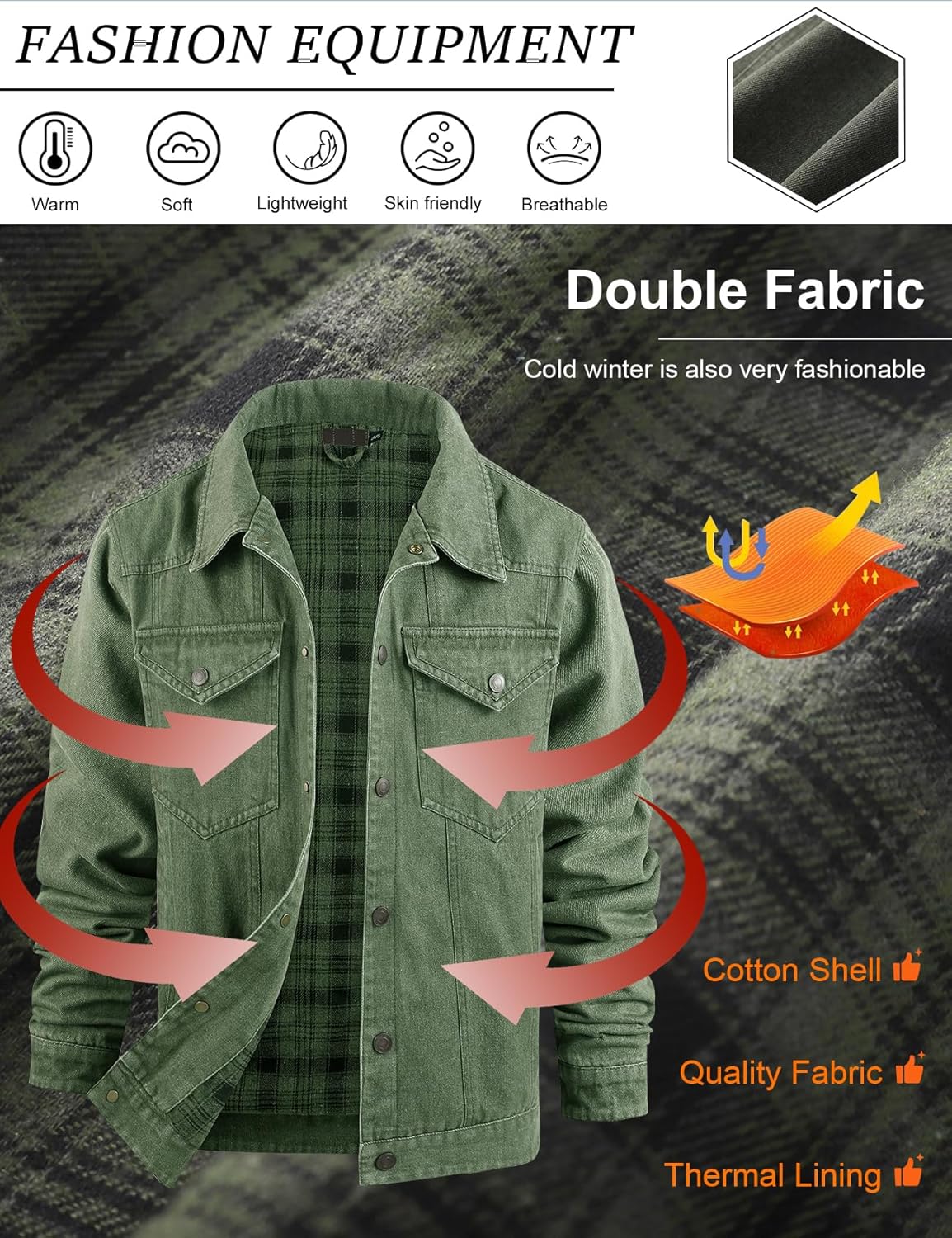 PEHMEA Men's Lined Flannel Denim Stylish Cowboy Trucker Coat Snap Button Rugged Western Shirts Jackets - Image 4