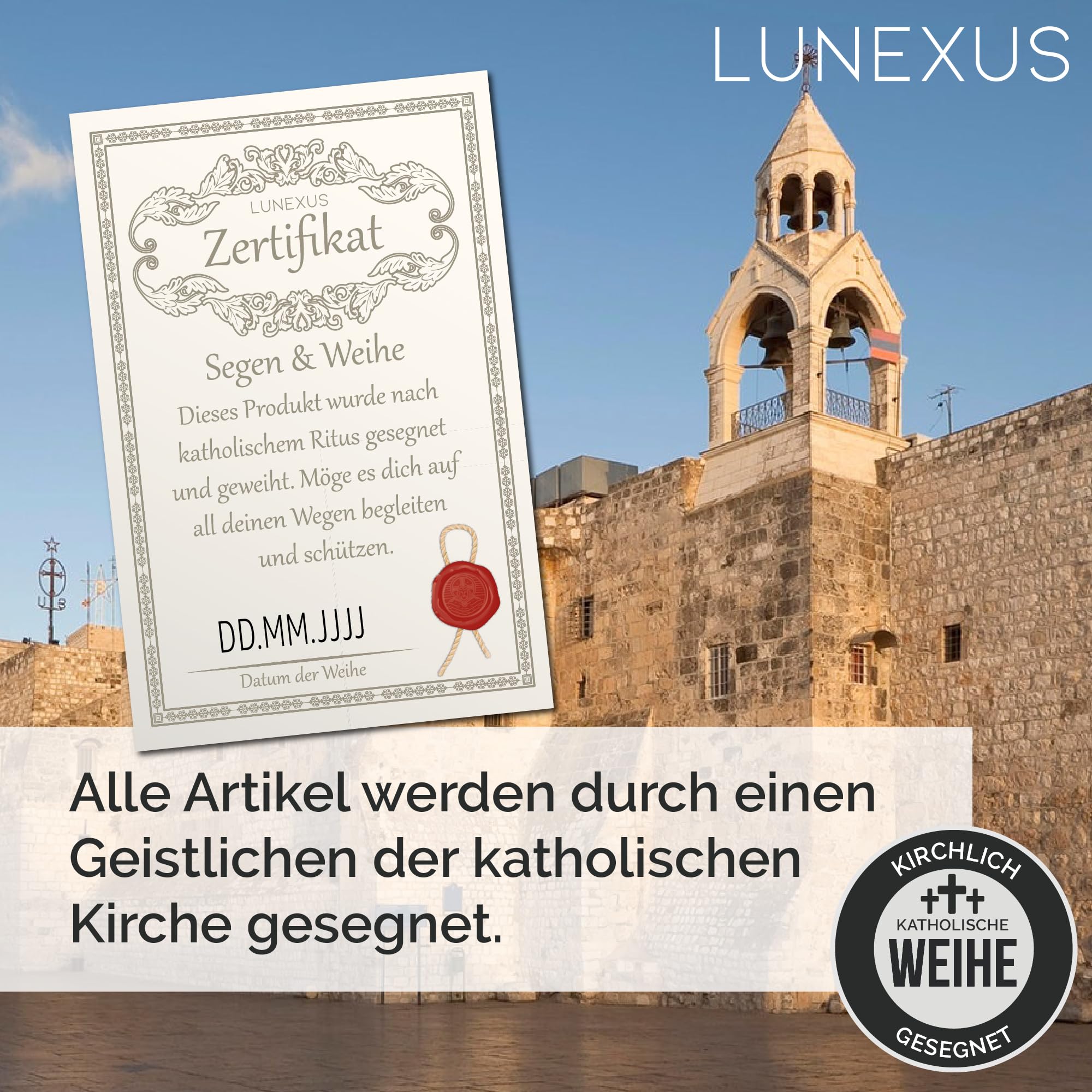 Lunexus Croce di consolazione 10 cm – Croce a mano – Beato & consacrato – Legno d'ulivo in Betlemme – Croce di preghiera per guarigione, conforto, pellegrinaggio, comunione, cresima, battesimo