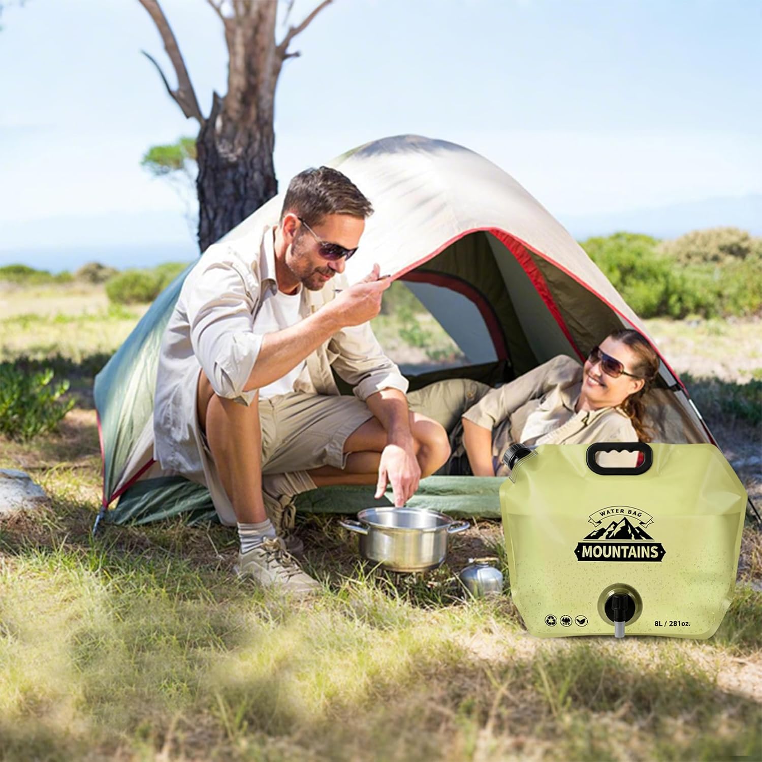 Collapsible 8L Water Storage Bag, BPA-Free Portable Folding Water Jug with Adjustable Faucet, Leakproof Emergency Water Bag for Camping, Hiking, Riding, Outdoor Sport (1, Beige) - Image 7