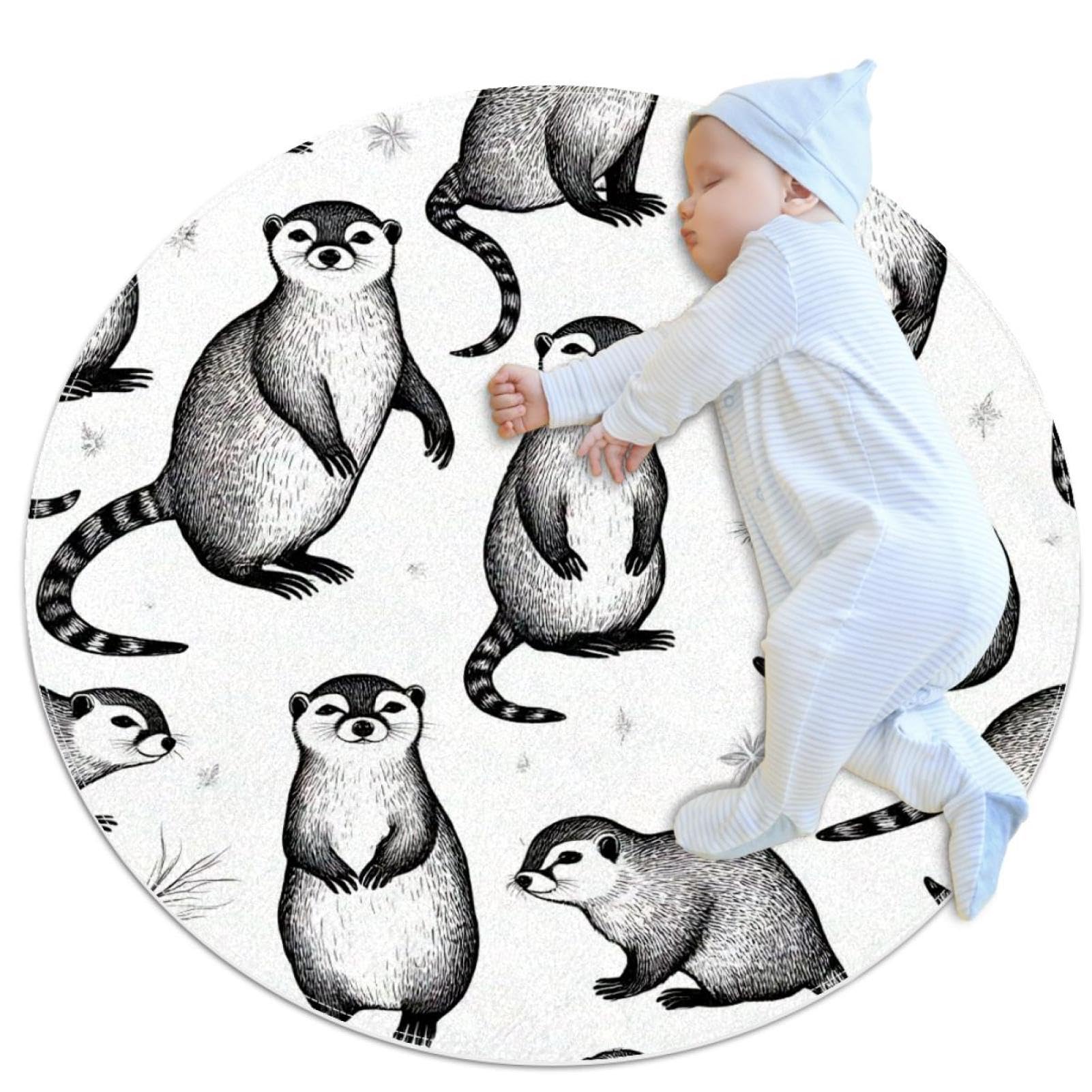 Tapis loutre rond 1m antidérapant pour chambre enfant et salon