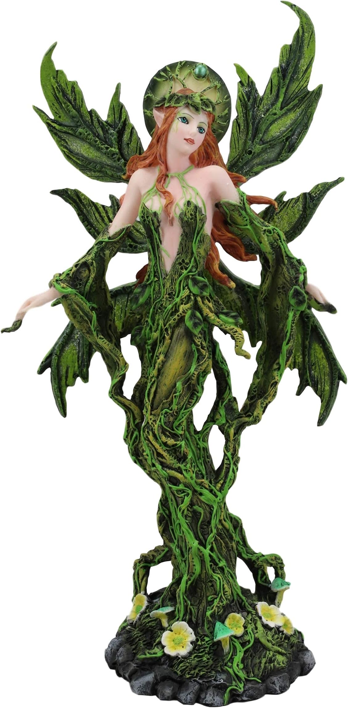 Ebros Elemental Earth Gaia Forest Green Roots and Vines Crown Fairy Statue Decorative Mythical Fantasy Magic Garden Fairies Figurine Collectible