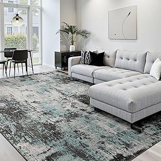 Modern Abstract Area Rug for Living Room, 240x300cm Washable Rugs for Bedroom and Dining Room, Non-Slip Soft Indoor Carpets Home Decor(Green/Black)