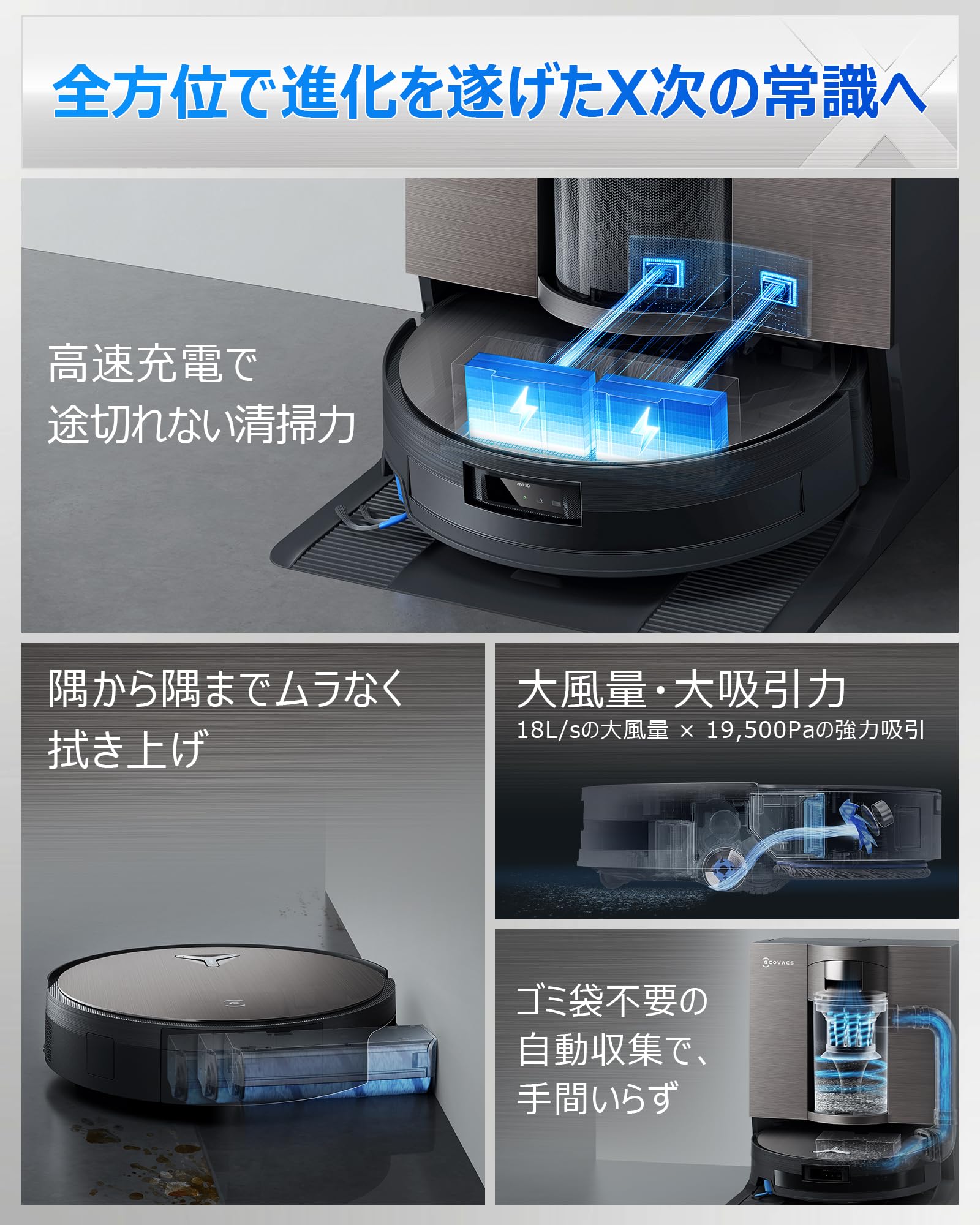 ECOVACS DEEBOT X11 OmniCyclone ロボット掃除機 吸引力19,500Pa