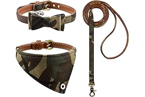 Small Camo Dog Collar with Bow Tie and Matching Leash