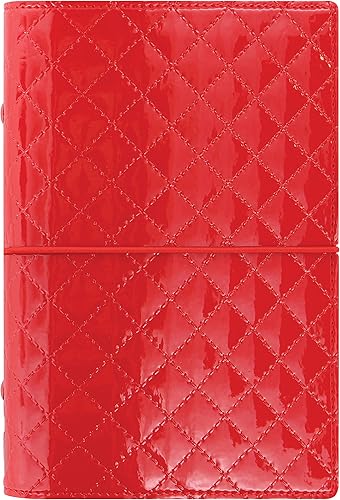 Filofax Domino Luxe - Organizador de tamaño personal, color rojo, de alto brillo, cubierta de efecto acolchado, inspiración parisina, seis anillos,
