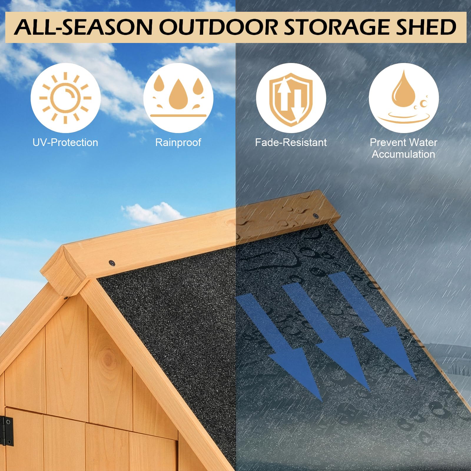 Wooden Garden Shed with Single Door and Slope Roof, Outdoor Storage Shed, Waterproof Utility Wooden Lockers, 77 x 54.3 x 179 cm, Wood Color — view 6