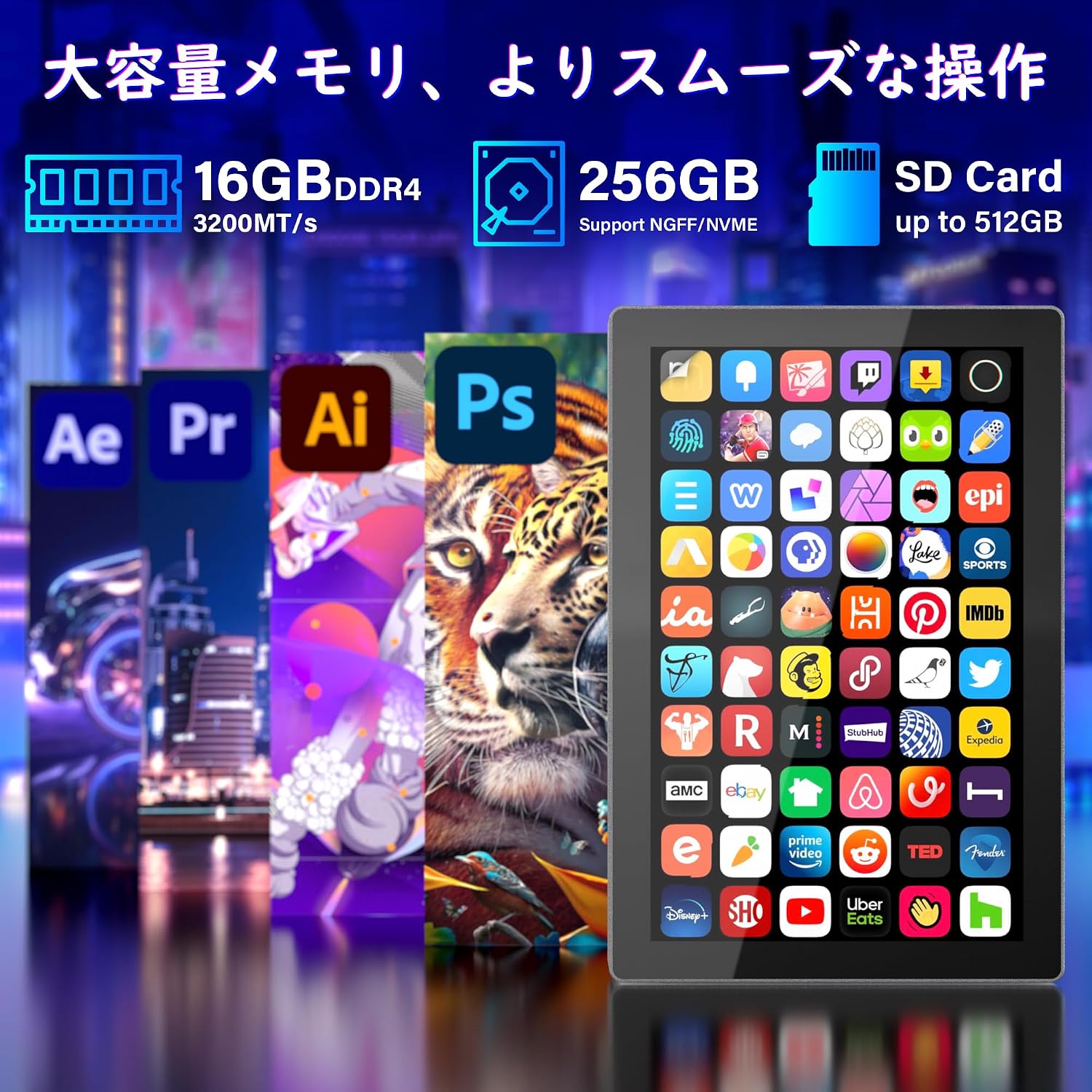 ミニPC N100 Mini PC 16GB RAM 256/512GB ROM Windows 11 7インチ 【ベアボーンPC】 